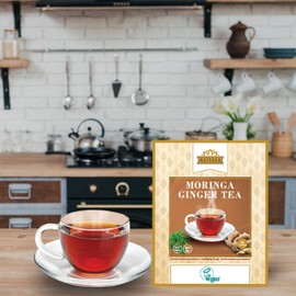 Ausha MORINGA GINGER Tea - 20 Tea Bags | Ginger + Moringa + Licorice - Digestion, Acid Reflux, Immunity,Detox, Caffeine free, Unbleached - Sustainable Packaging - Moringa Tea Bags
