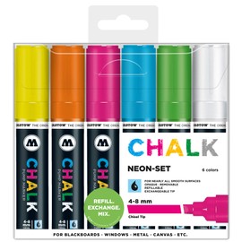 MOLOTOW Chalk Marker Neon Set, 4-8mm Nib, Assorted Colors, Set of 6 Markers, 1 Set Each (200.475)