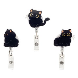NATUAKE Cat Pattern Reel Clip, Cute, 3 Pieces, Reel Key Chain, Stretchable Reel, Name Tag Reel, Badge Reel