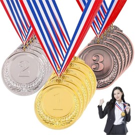Jindizi Metal Award Medals with Neck Ribbon, 15PCS 1st, 2nd, 3rd Award Medals,2 Inches Winner Medals Gold Silver Bronze Prizes with Red White Blue Neck Ribbon for Competitions Awards Party Decorations