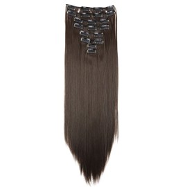 CAISHA XXL 20" Long 8 Pieces Set Clip In Extensions Hair Extension Synthetic Fiber Hairpiece Straight Brunette CES104