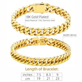 SytsLNKXXX 2Pcs Cuban Bracelet Set-Stainless SteeL Bracelet,18K Gold Plating/High Poshing Bracelet for Men Women Boyfiend Lover，Fashion Jewelry Bracelet with flannel bag