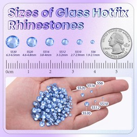 3000Pcs Hotfix Rhinestones for Clothing, Light Sapphire SS12 Iron On Flatback Glass Gems, Bedazzler Crystals Rhinestones for Crafting Clothes Hats Shoes Fabric Bedazzling Decor Nail Art