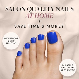 Glamnetic Press On Toenails - Cobalt Blue | Solid Opaque Blue Fake Toe Nails with a Glossy Finish | 16 Sizes - 32 Toe Nail Kit with Glue