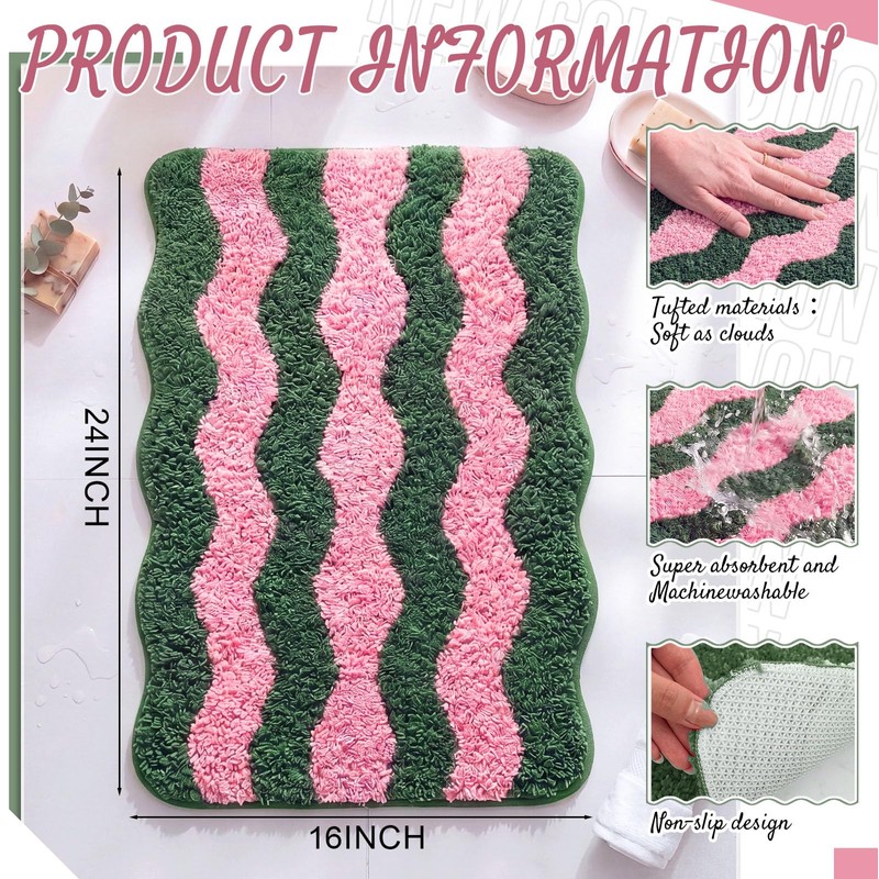 Nuanchu Cute Scalloped Bathroom Rug, Plush Tufted Absorbent Soft Wave