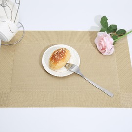 marysgift Placemats Set of 6 Woven Vinyl Placemat for Dining Table Washable Wipeable Kitchen Place Mats Durable Indoor Outdoor Table Mats - Yellow 1