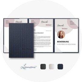 Lemani® Business Application Folders Navy Blue Pack of 5 with 1 Spine Rail Premium Quality with Fine Pinstripes, Unmistakable Feel and High-Quality Embossing 'Bewerbung'