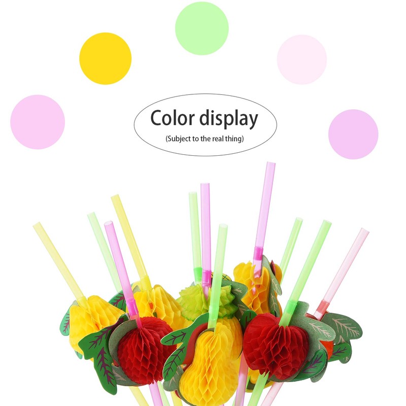 ALINK 50-Pack Tropical Fruit Plastic Drinking Straws, Hawaiian Beach Cocktail