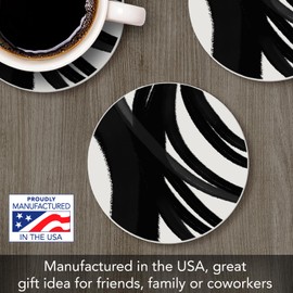 Thirstystone Black Swipes Single Round Absorbent Stone Coaster with Protective Cork Backing Manufactured in The USA 4" Diameter