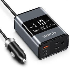 200W Car Power Inverter - with Plug Adapter Outlets and Voltage Display, with AC Outlets + USB-A + 2 USB-C PD Ports for Laptop/Phone, 12V to 110V Converter for Road Trips/Camping