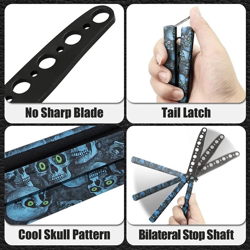 Skull Butterfly Trainer Training Dull Tool Metal knife Practice Stainless