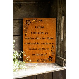 Sign Saying Plaque Rusty Garden Sign Patina Rust for Hanging Garden Decoration 'Leben heißt nicht zu warten, das der Sturm überzieht sondern zu lernen im Regen zu tanzen im Regen zu tanz!