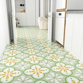 Wallderful Green Peel and Stick Floor Tile Boho Floral Vinyl Flooring Roll four Leaf Clover Bathroom Floor Tile Self Adhesive Waterproof Linoleum Flooring Roll for Bedroom Kitchen Pet House Home Decor