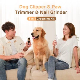 HEAPETS Dog Hair Clippers for Grooming Kit and Dog Paw Trimmer for Grooming, Low Noise Rechargeable Cordless, Shaver Grooming Supplies for Pet Cats Dogs (Gold, White)