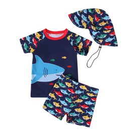 WYTbaby Costume da bagno per bambini, a due pezzi, a maniche corte, per il nuoto, da 3 mesi, 3 anni, Blu mare, 0-6 Mesi