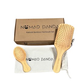 NomadPanda Natural Bamboo Hair Brush Set, Standard Bamboo Brush & Travel Brush. Sustainable Biodegradable Hair Brush Set. Portable Hair Massage Brush for All Hair Types
