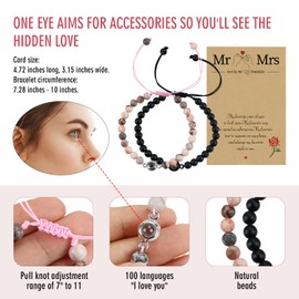 I Love You Projection Bracelet in 100 Languages, Pearl Bracelet for Valentine's Day, Couple, Gift for My Wife, Girlfriend, Wife and Men., Stone