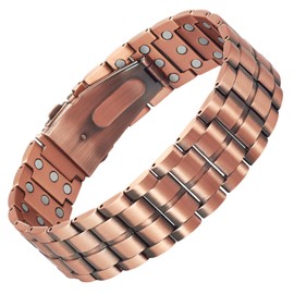MagSølv Copper Bracelets for Men, Pure Copper Magnetic Bracelet with Three Row 3500 Gauss Magnetic, Men's Fold Over Clasp Jewelry（4760）