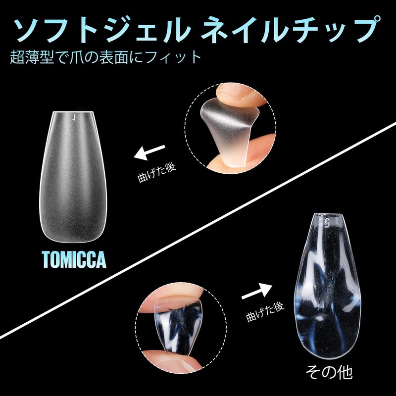 TOMICCA Nail Tips 360pcs Sanded Nail Tips 15 Sizes Medium