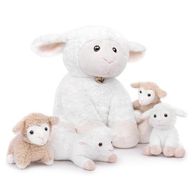 lilizzhoumax Sheep Stuffed Animal Set white lamb Plush Toy 5 Pcs Lamb Stuffed Animal Cute Cuddly Nursery Sheep Plushie Soft Kids Boys Girls birthday Gift Home Decor Parent-child toys