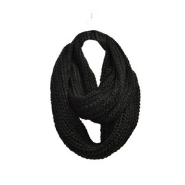 Black Chunky Knitted Long Infinity Loop Circle Scarf Unisex Thick Scarf