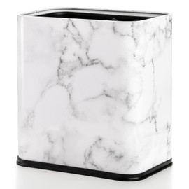 Coloch 9L Rectangle Metal Trash Can, 2.4 Gallon Stainless Steel Wastebasket Narrow Garbage Bin Marble Print Invisi-Overlap Open Top Rubbish Bin for Bathroom, Kitchen, Home, Hotel, Office, School