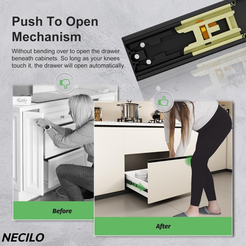 NECILO Push to Open Drawer Runners 300 mm, 45 kg