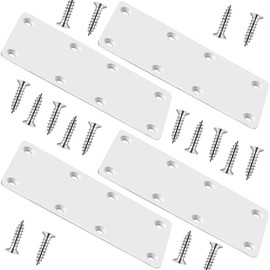 White Mending Plate 4 Pcs Stainless Steel Flat Brackets, 5.5 Inch x 2 Inch Heavy Duty Straight Brace Repair Fixing Joining Brackets for Wood Furniture Fence with Screws