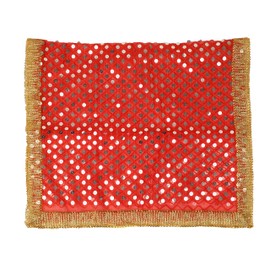 Aditri Creation Decorative Chunari Netted Cloth Puja Chunni Chunar (Size :- 36 Inches x 18 Inches) Aasan Mat for Statue Frame Idol Temple for Indian Traditional Diwali Festival Decoration(Red)