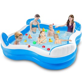 Inflatable Pool Kids for Adult - 90" 90" 26" ,Giant Large Blow up Pool for Indoor Garden Summer Water Party,Kiddie/Adult Small Inflatable Swimming Pools with Seat and Backrest, Above Ground Pool