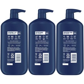 Suave Men Body & Hair Care Variety 3-Pack – Energizing Sport, Refreshing Body + Face Wash, and Hydrating 3-in-1 Hair + Body + Face Wash, 30 Oz Ea