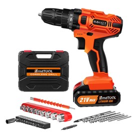 21V Cordless Drill Set, 400 in-lb High Torque Electric Drill, 2-Variable Speed, Power Drill with 3/8 Inch Keyless Chuck & 29pc Accessories & 2 Batteries & Charger & Storage Case(Orange)