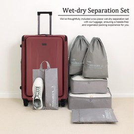 LOUIS KAISER Premium Carry On Luggage, 20Inch+29 Inch Top Opening Airline Approved ABS+PC Hard Shell Suitcases with Silent Wheels, TSA Lock,Front Pocket and Wet-dry Separated Six-piece Set