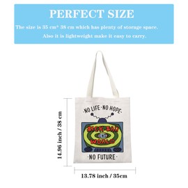 JTOUK Daria Inspired Gift 90s Tv Show Merch Gift No Life No Hope No Future Daria Sarcasm Tote Bag for Daria Fan (No Future Tote EU)