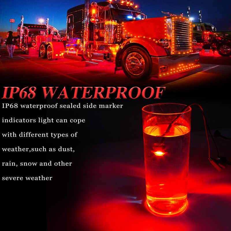 ALFU 3/4" Inch 20 Pcs Red Round LED Trailer Side