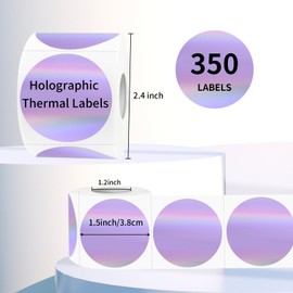 YEGAWEN 1.5" Holographic Direct Thermal Label Stickers, Round Printable Rainbow Glitter Thermal Printer Sticker Labels for Gift Wrapping, Self-Adhesive DIY Custom Logo Design- Purple