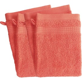 Le linge de Jules 4 Waschlappen, 100% Baumwolle, 450 g/m², Korallenrot