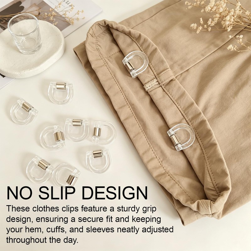 20 Pcs Hem Clips for Pants, Adjustable Clear No-Slip Pant