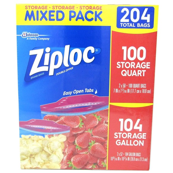 Ziploc Bags Gallon & Quart Double Zipper Variety Pack (Total of 204 All Purpose Storage Bags)