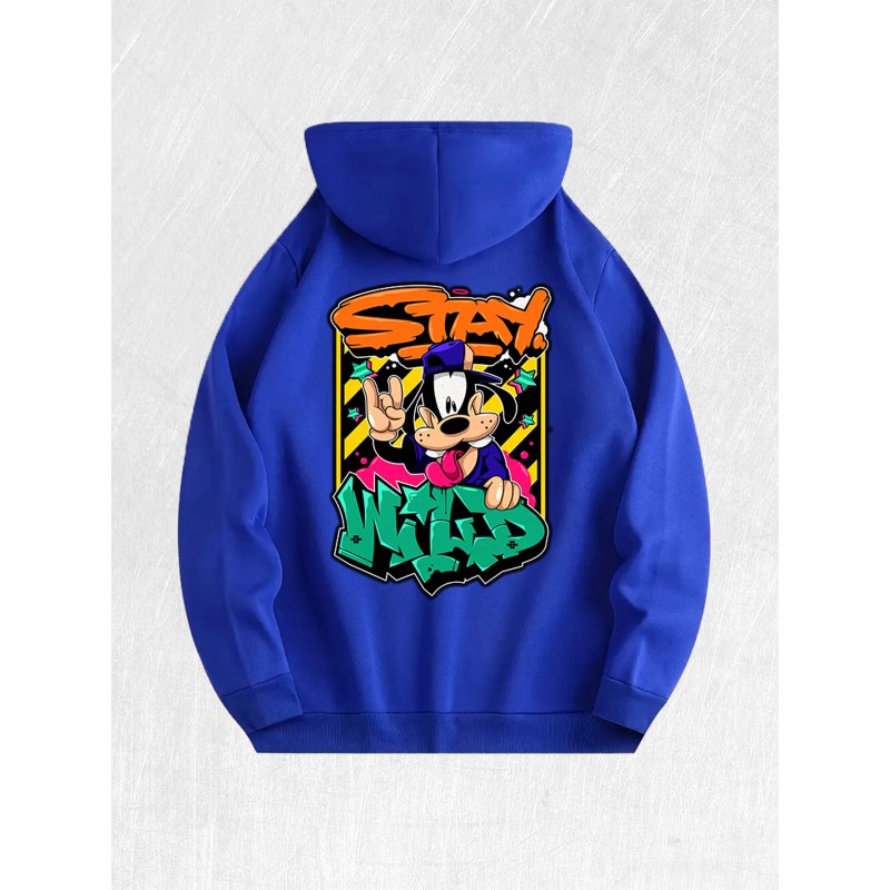 Stay Wild Cartoon Dog Hoodie 100% Cotton US Warehouse 7