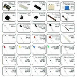 413 Piezas Kit de Componentes Electrónicos,Resistor Capacitor Potenciómetro Transistor Kit LED con Caja de Almacenamiento para Placa de Desarrollo R3,Protoboard Kit Compatibles con UNO R3,Kit Arduino