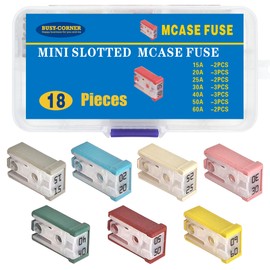 18 Pcs 32V Mini Slotted Automotive MCASE Shaped Cartridge Fuse Kit,15A 20A 25A 30A 40A 50A 60A