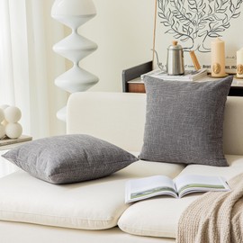 Kevin Textile Pack of 2 Decorative Linen Throw Pillow Covers, Soft Cushion Case, Square Pillowcase 18 x 18 Inch/45cmx45cm for Couch Sofa Bedroom, Dark Grey