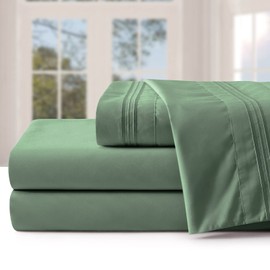 Manyshofu 1800 Thread Count King Size Sheets - Hotel Luxury 16 Inch Deep Pocket Sheets & Pillowcases - Microfiber Bedding Set up to 16" Mattress - Sage Green Bed Sheets 10-16 Inch Pockets - 4 Piece