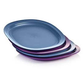 Tupperware Picnic Plates Set of 4 Reusable Motorhome Lunch Plates (Blue/Purple, Set of 4)