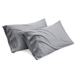 Bedsure Cooling Pillow Case Queen Size 2 Pack, Rayon Derived from Bamboo Pillowcases for Hot Sleepers, Soft & Silky Pillow Covers with Envelope Closure, Gifts for Women Men, Silver Grey, 20x30 Inches