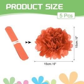 MECCANIXITY 5Pcs Paper Pom Poms, 6 Inch Paper Flowers Tissue Paper Flowers Mexican Paper Flowers for Birthdays Party Wedding Orange Red