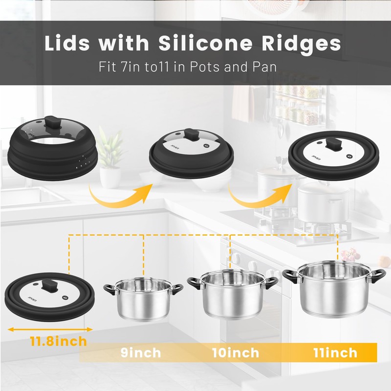 Microwave Splatter Cover, Collapsible Silicone Microwave Plate Cover with Glass