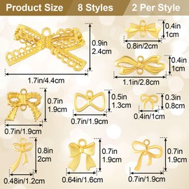 Joez Wonderful 18 Pcs Gold Bow Charms, Brass Bow Charm with Jump Rings, 18K Gold Plated Bow Pendants for DIY Crafts, Necklace, Bracelet, Jewelry Making (9 Styles)