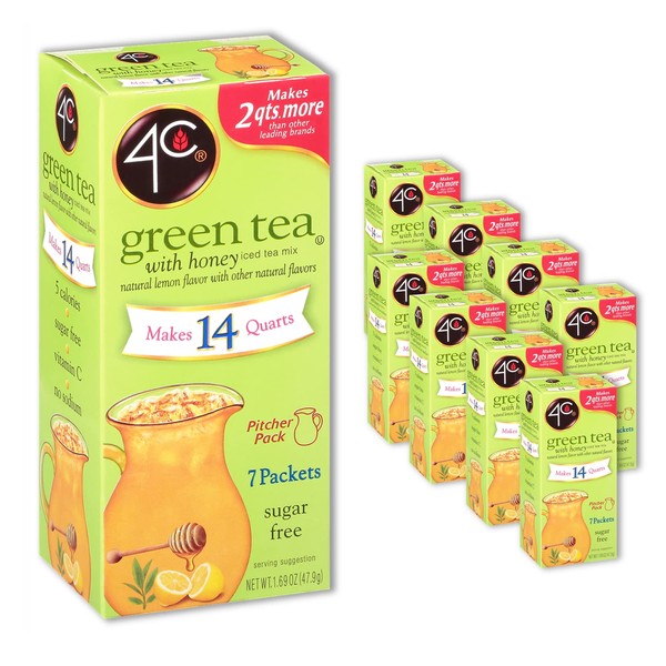 4C Pitcher Packs, Green Tea 8 Pack, Makes 14 Quarts, Sugar Free Powder Drink Mix, Refreshing Water Flavorings, Makes 2 Quarts Each Packet